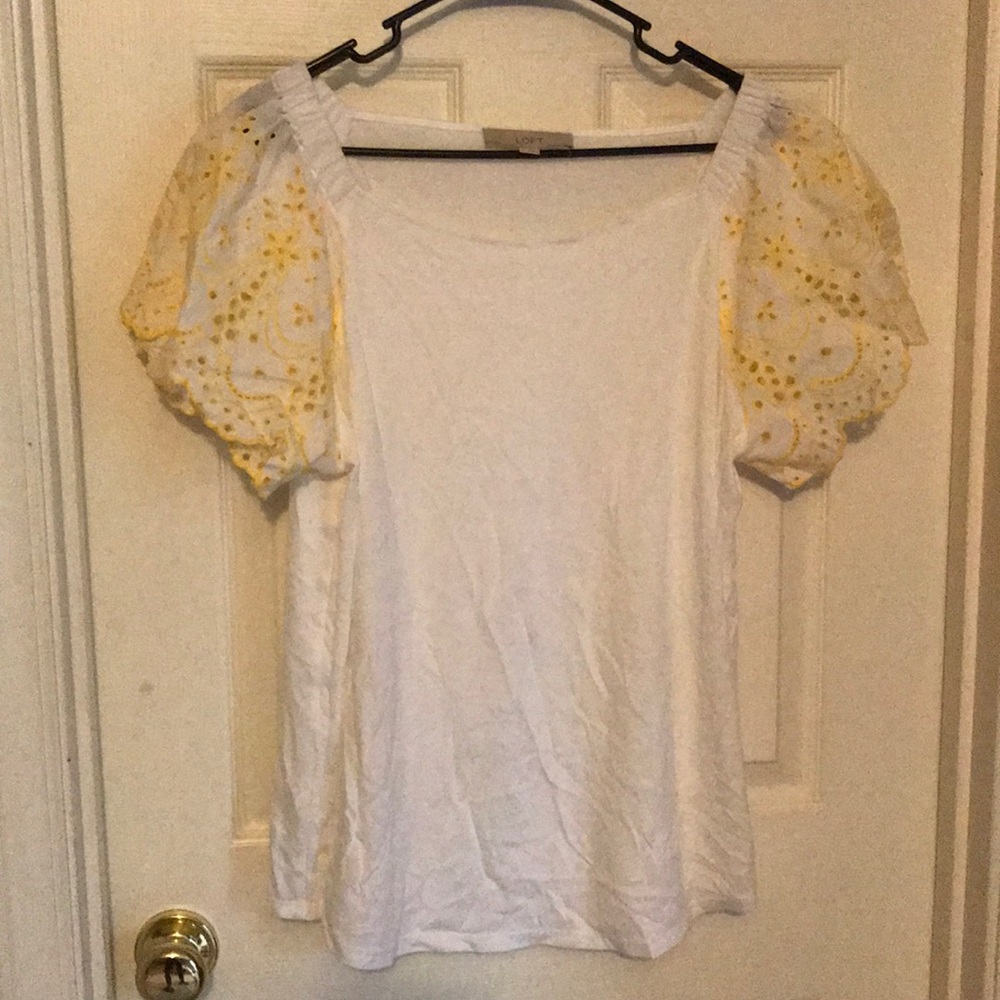 Loft white cotton shirt with eyelet sleeves